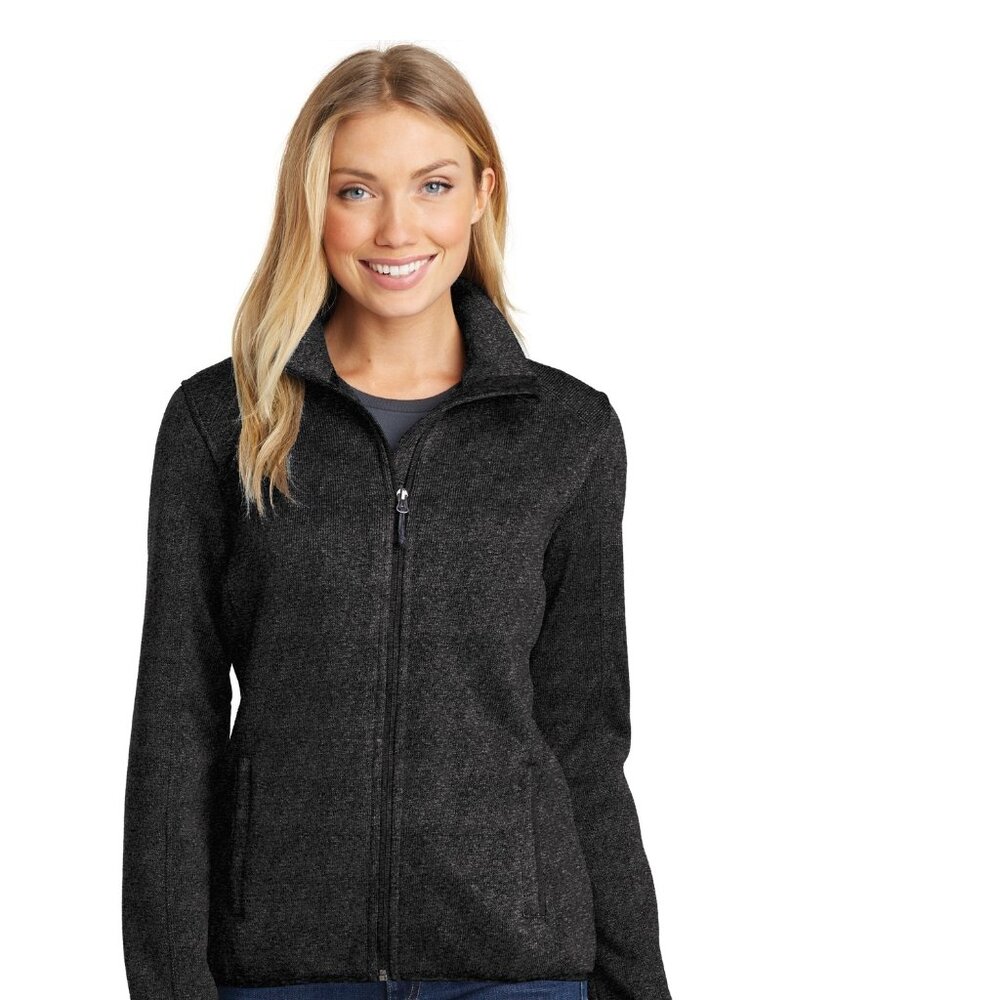 Port Authority L232 Ladies Sweater Fleece Jacket Black Heater Size S (New).